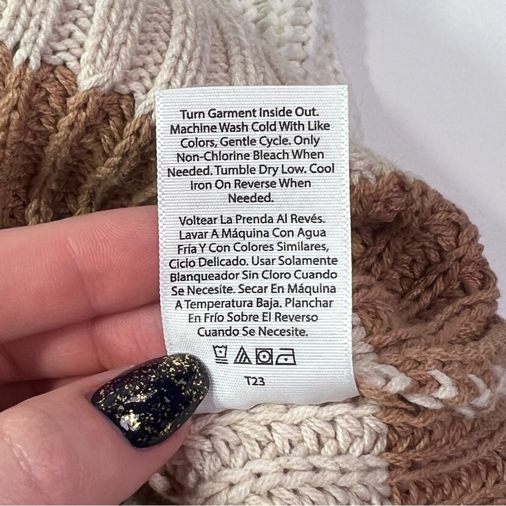 Time and Tru Crew Neck Striped Midweight Sweater - tan/cream, L - Picture 6 of 10